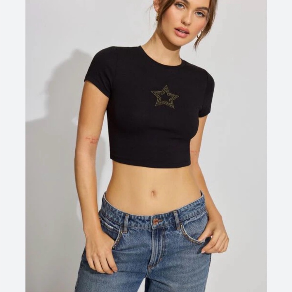 Garage Stormi Baby Tee Black Crop Top with Star Detail